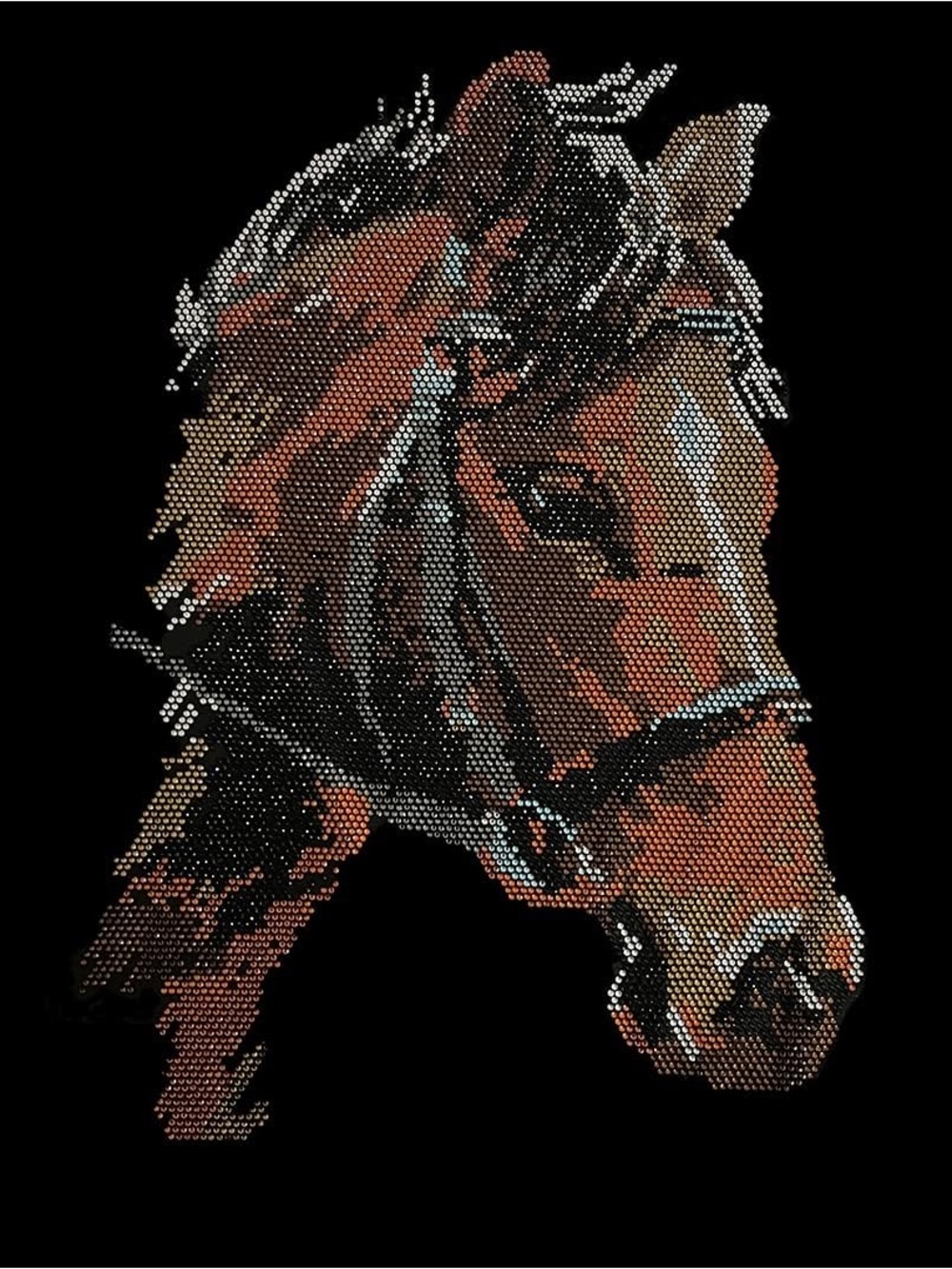 shirt crystal horse brown premium rhinestone 3/4 sleeve black